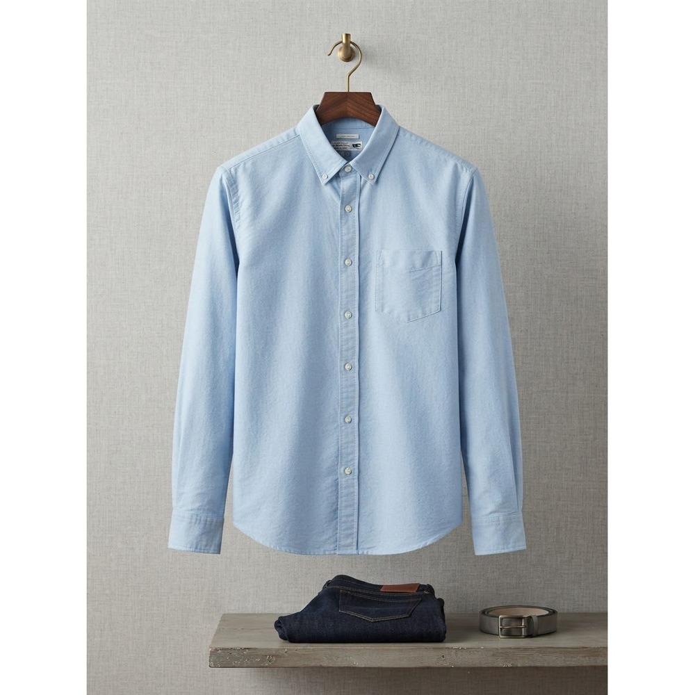 Old Navy Mens Slim Fit Oxford Shirt Blue Long Sleeve Button Down Stretch Large
